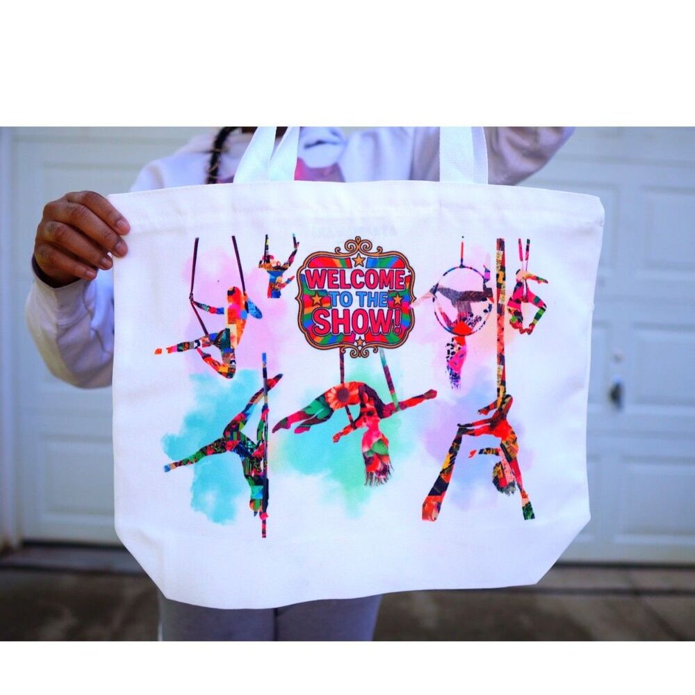 Circus Performer Canvas Tote Bag Heavy Duty Zipper Watercolor Aerial Art Large